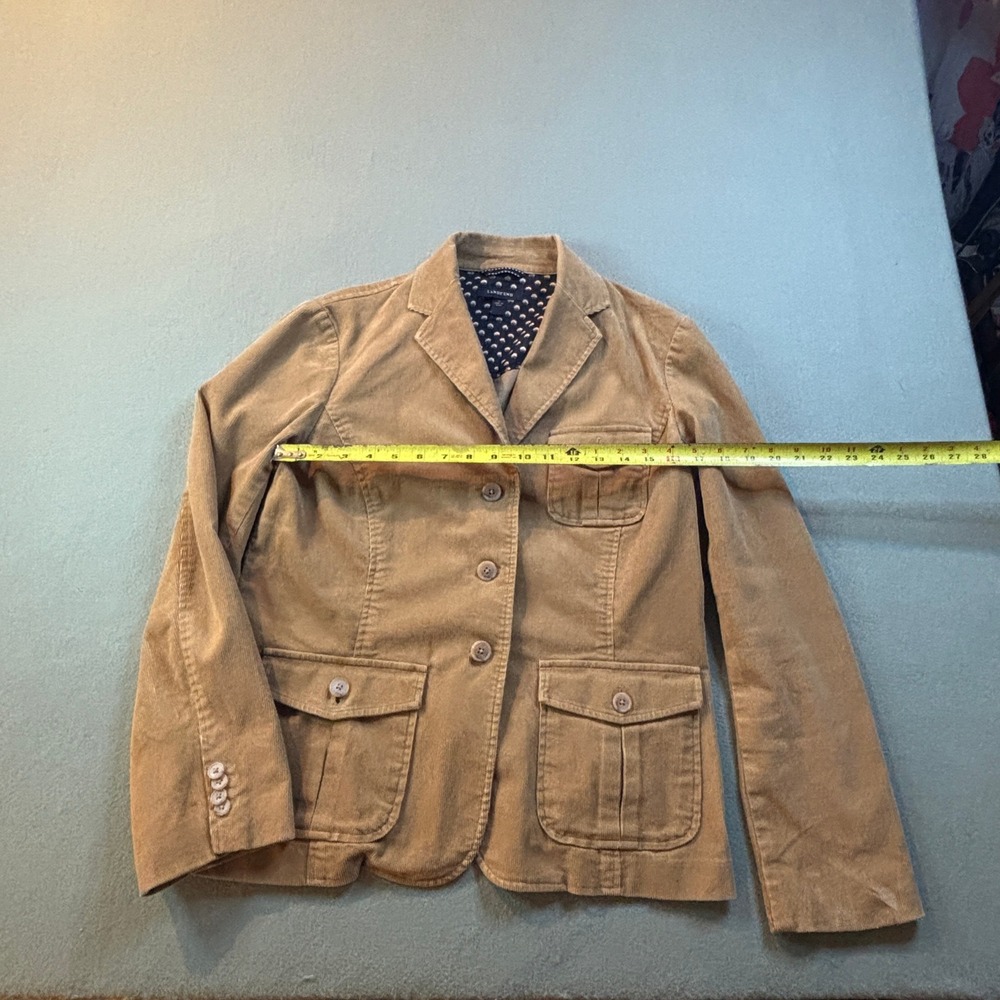 Lands End Corduroy Blazer Womens 12 Tan Brown Utility Jacket Dark Academia - Picture 2 of 9